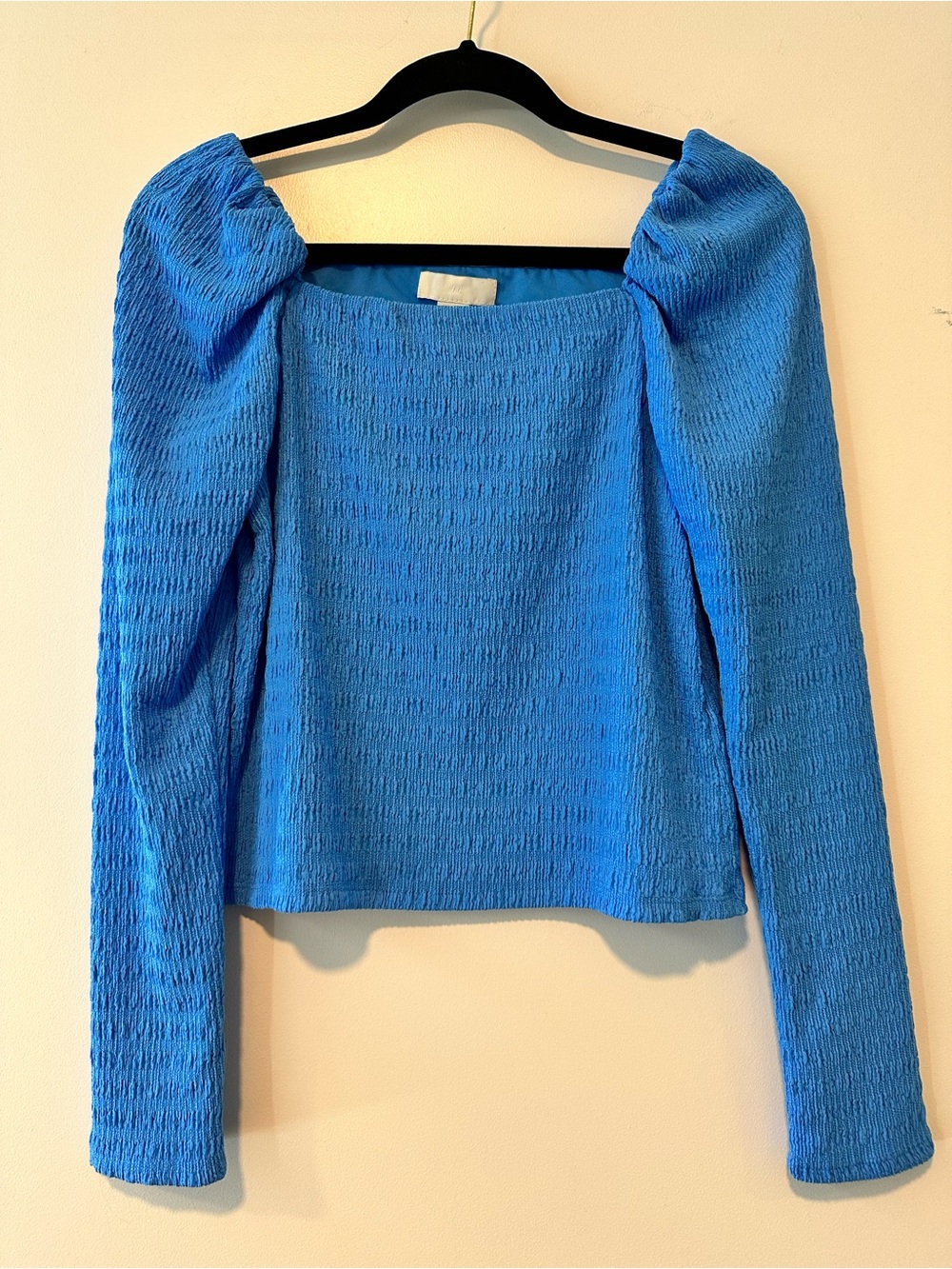 H&M Electric Blue Puff-Sleeve Square Neck Top